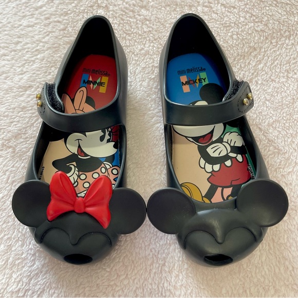 Mini Melissa Ultragirl Disney Mickey and Minnie Mouse Shoes Black size 9 - Picture 1 of 11